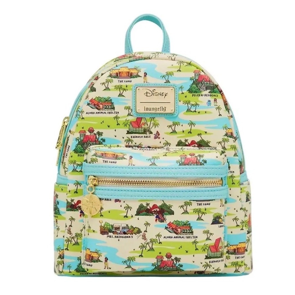 Disney Loungefly Lilo & Stitch Hawaii Map Mini Backpack Blue NWT Faux Leather